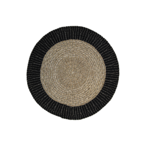 Vloerkleed - ø150 cm - raffia/zeegras - zwart