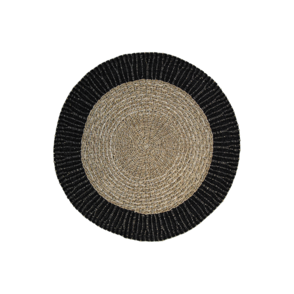 Vloerkleed - ø150 cm - raffia/zeegras - zwart