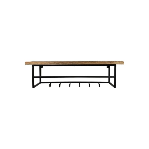 Wandkapstok Met Plank 6 Haken-90x30x30-Naturel/Zwart