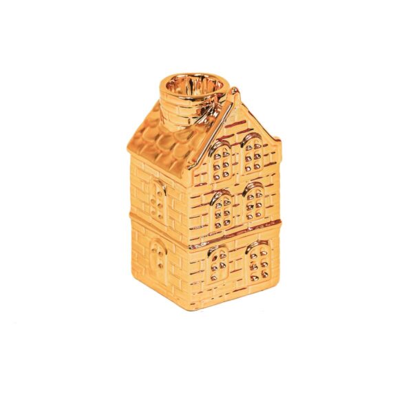 Kaarshouder - Huis - Keramiek - Goud - 6x5x11cm