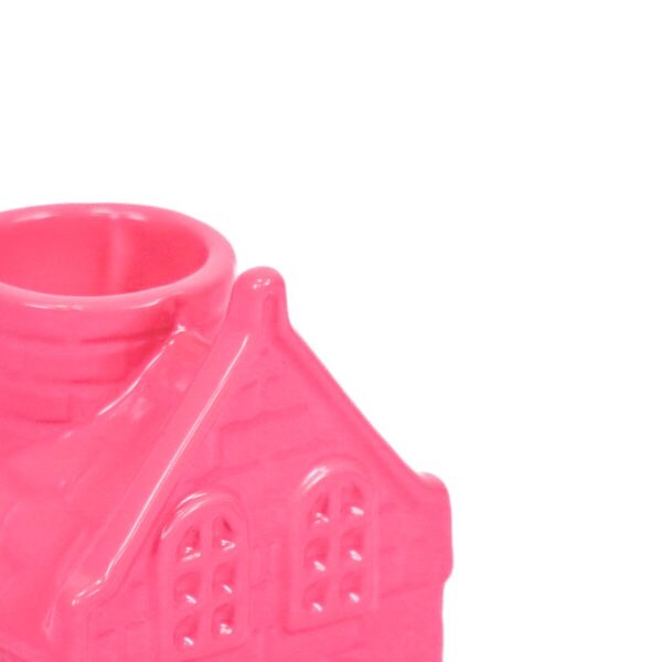 Kaarshouder - Huis - Keramiek - Neon Roze - 6x5x11cm