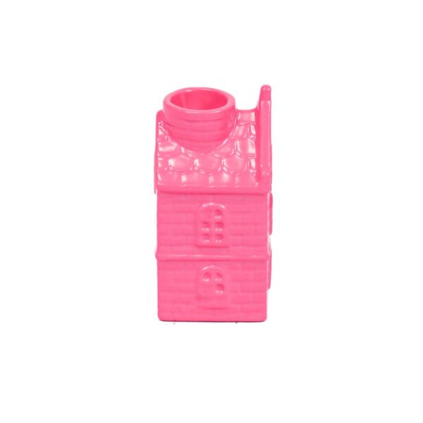 Kaarshouder - Huis - Keramiek - Neon Roze - 6x5x11cm