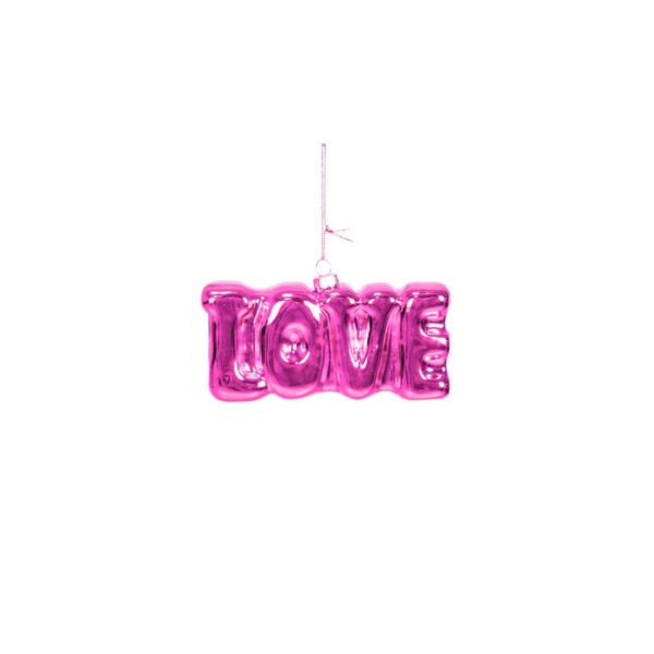 Ornament Kersthanger Love - Roze - Glas - 15x4x8cm