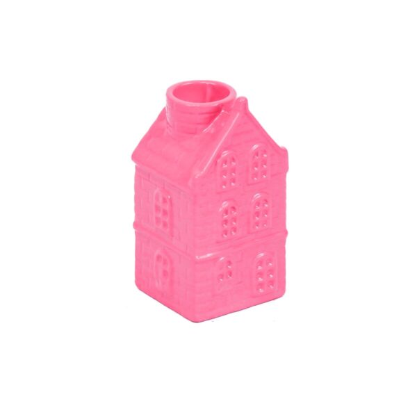 Kaarshouder - Huis - Keramiek - Neon Roze - 6x5x11cm