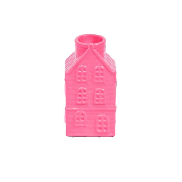 Kaarshouder - Huis - Keramiek - Neon Roze - 6x5x11cm