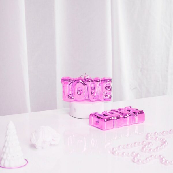 Ornament Kersthanger Love - Roze - Glas - 5x4x8cm