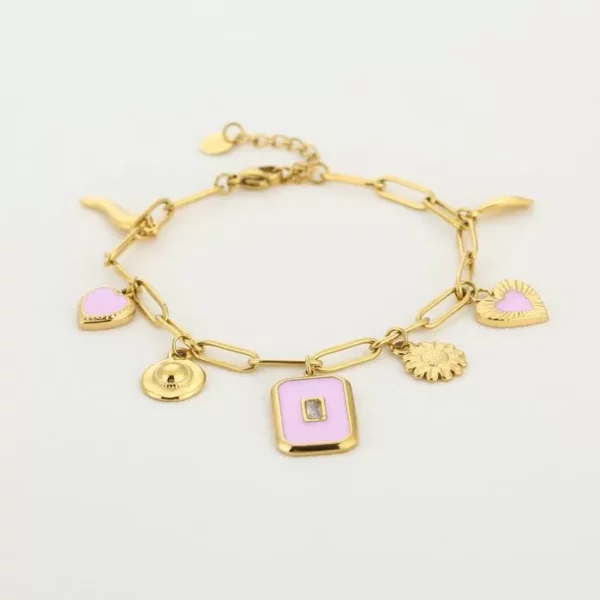 Statement armband met lila bedeltjes