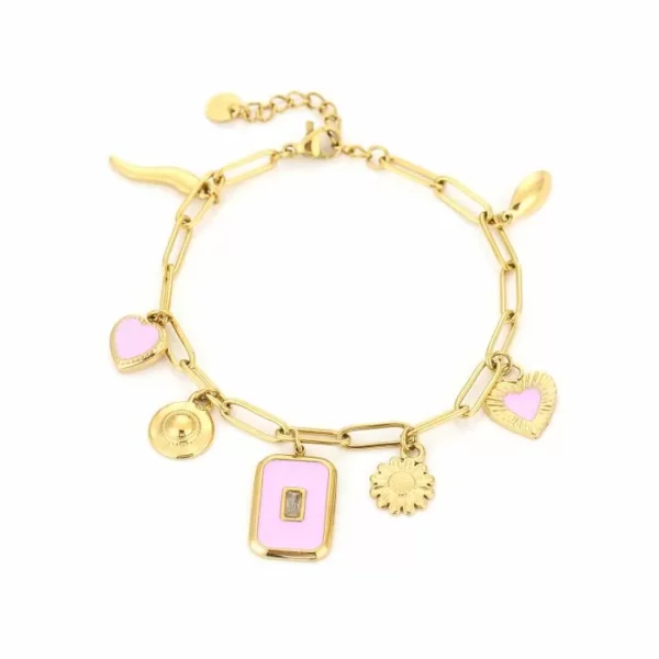 Statement armband met lila bedeltjes