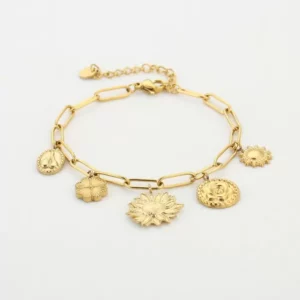 Statement armband met zonnebloemen goud