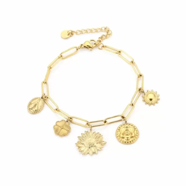 Statement armband met zonnebloemen goud